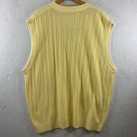 VTG John Ashford Men Linen Cotton Cable Knit Sweater Vest Sz L Butter Yellow - Picture 4 of 10